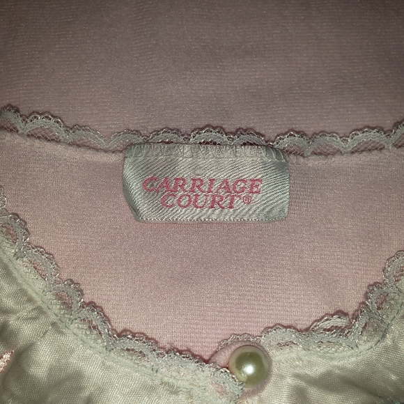 Vtg Pink Maxi Nightgown Size Small Puff Sleeve Lace Quilted Pearl Button Modest - Picture 8 of 13